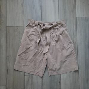 MNG Bermuda Paperbag Tie Waist Khaki Brown Chino Shorts Women Sz Small